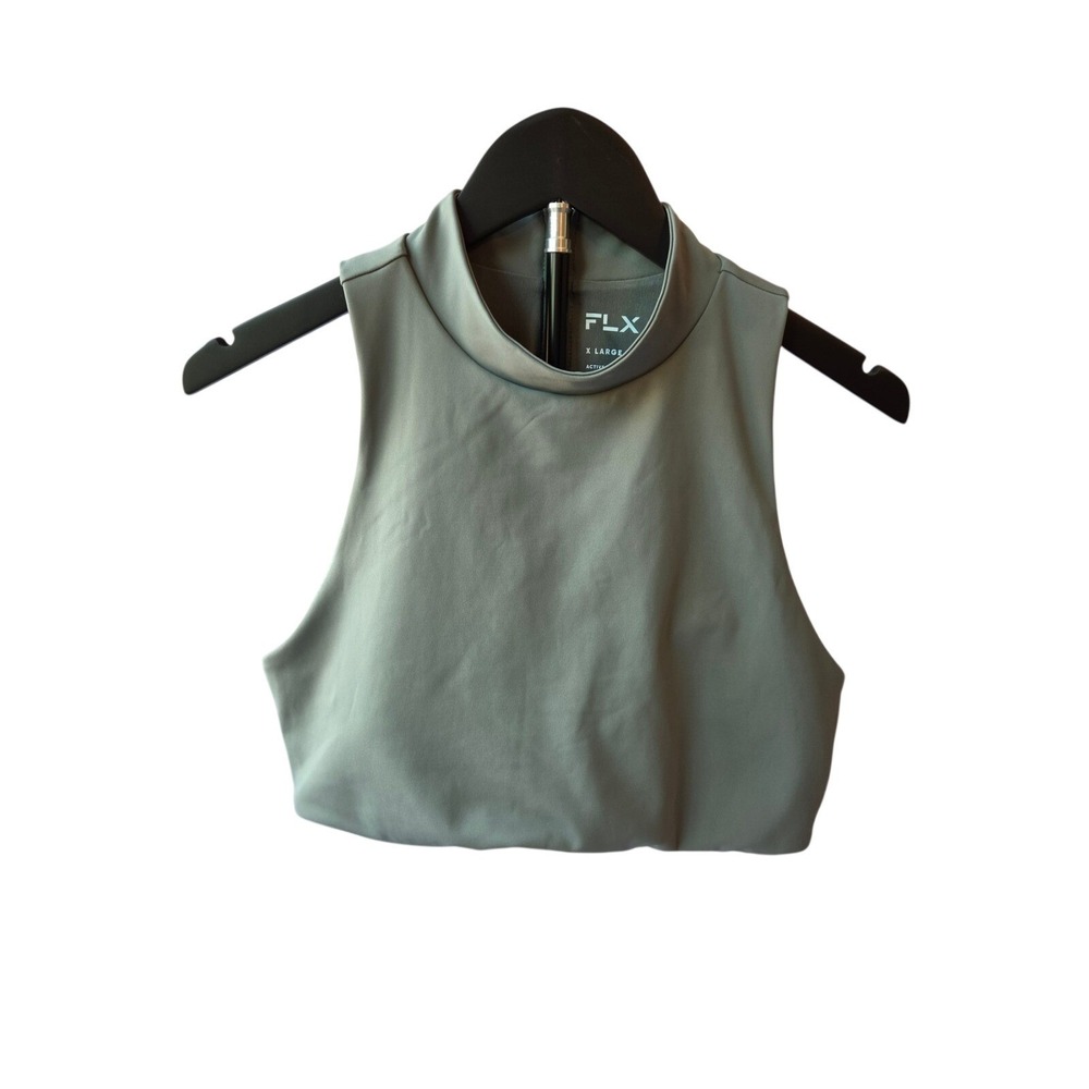 NWT FLX Women grey high neck cropped active tank sports swim outdoor top  XL